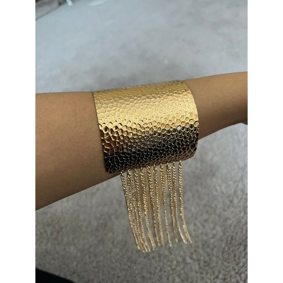 Statement gold cuff fringe bracelet wide armor costume chunky big wedding - Picture 4 of 9